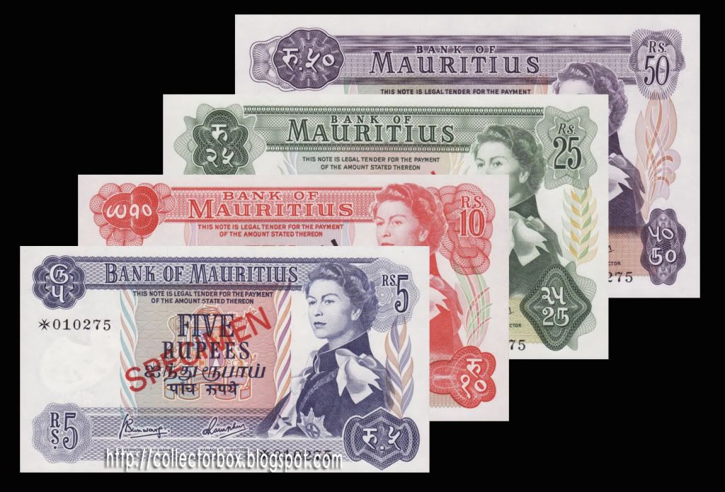 COLLECTORBOX World banknotes and coins Mauritius 1978 Specimen banknotes